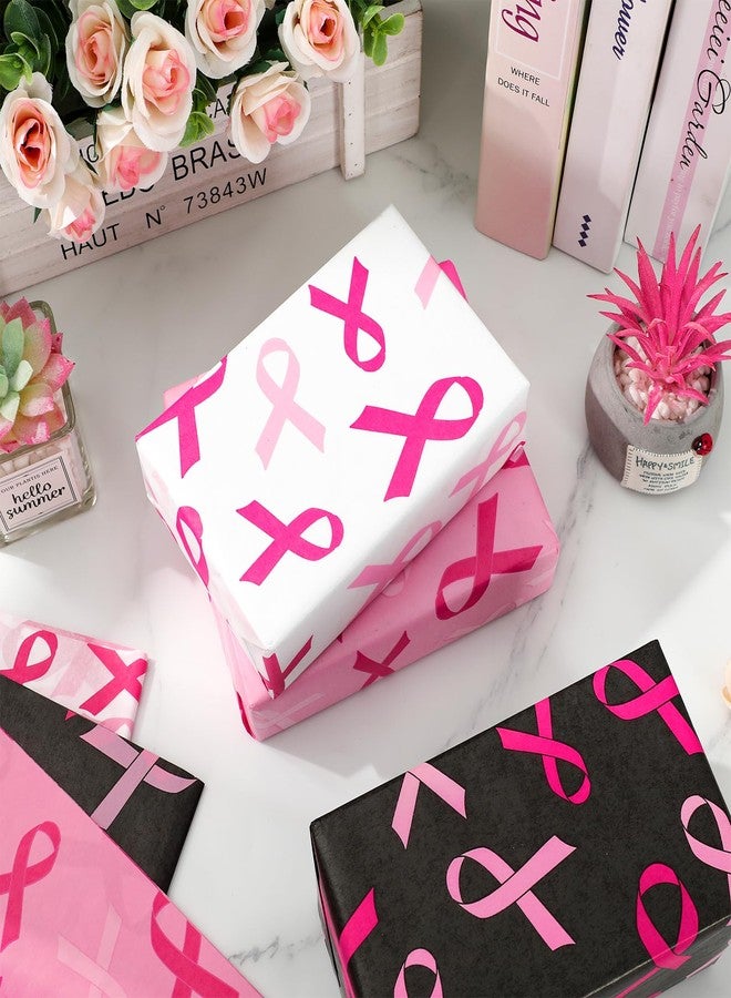 وولاين ورق تغليف هدايا من والين، 90 ورقة، بنقشة الشريط الوردي، للتوعية بسرطان الثدي، متوفر باللونين الأسود والوردي والأبيض، مناسب للأعمال اليدوية، للنساء والفتيات، ولحفلات شهر سرطان الثدي الخيرية، مقاس 14 × 20 بوصة - Image 5